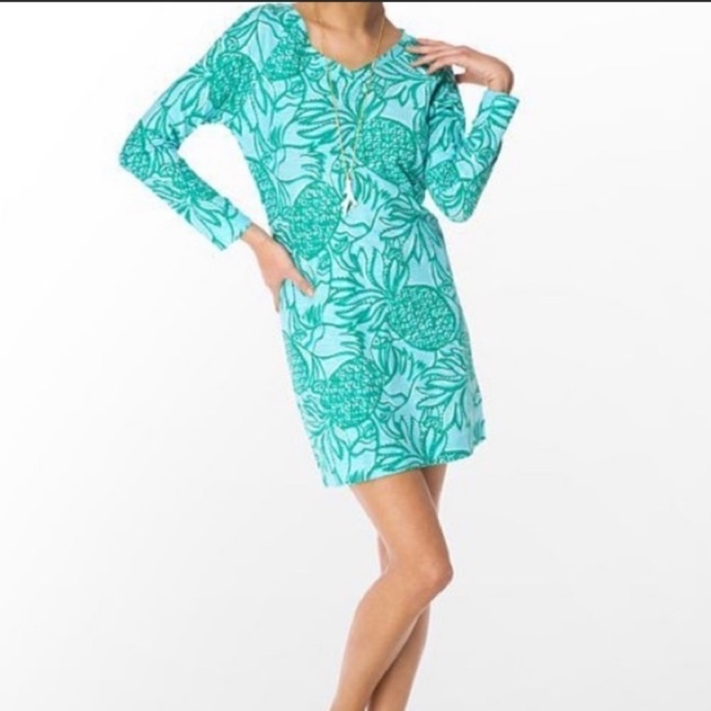 Lilly Pulitzer Corinne Blue & Green Mini Long Sleeve Shirt Dress